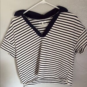 Forever 21 Black and White Boxy Crop Tee with Sailor Collar
